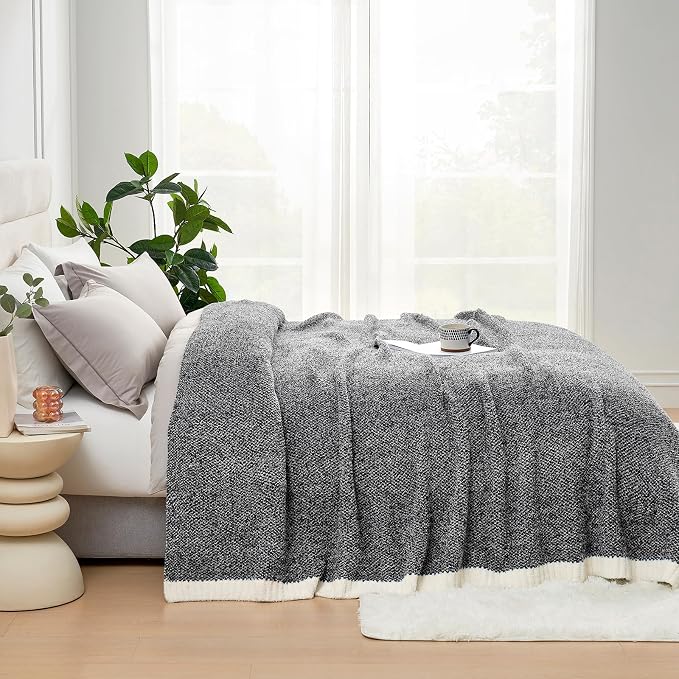 Snuggle Sac Super Soft & Reversible Heather Black Throw - Oversized Cozy Knit Blanket for Bed, Sofa, Living Room, Twin Size (60x80 Inches)