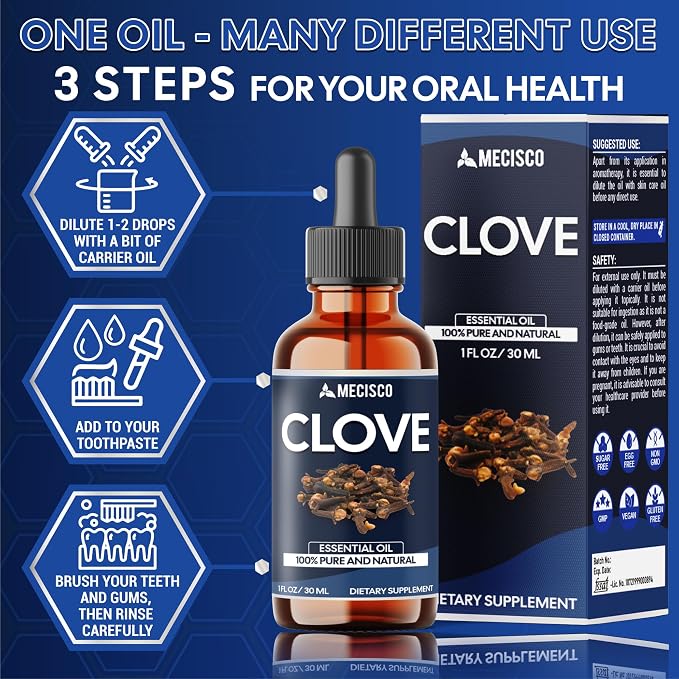 Mecisco Clove Essential Oil Supplement – for Toothache, Oral Care, Skin & Hair – Clove Oil Organic – 1 FL Oz - 30 ml