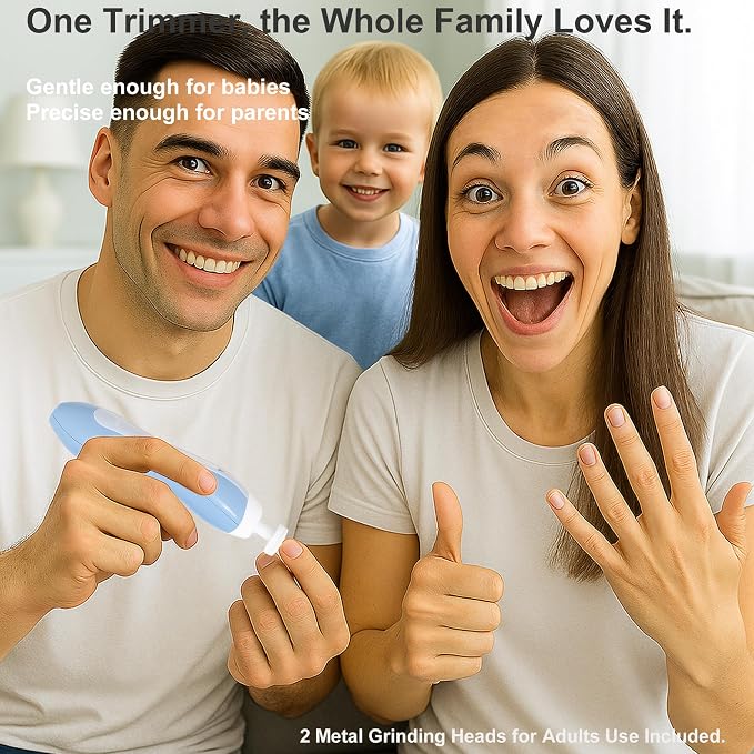 Fansidi Baby Nail Trimmer Electric, Easy & Safe Nail File for Newborn to Toddler, Whisper-Quiet Nighttime Use, Precise 4-Stage Grinding Heads, LED Light, 18-Pcs Kit, Dreamy Sky Blue, Baby Shower Gift