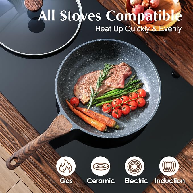 SENSARTE 11inch Nonstick Frying Pan Chef's Pan with Glass Lid | Omelette Pan with Cover, Healthy Egg Pan Skillet Kitchen Cooking Pan, Granite Coating, PFOA/PFOS Free