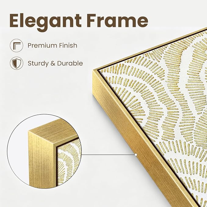 Zessonic Gold Abstract Large 3D Textured Hand Painted Wall Art, 24"x36" | Gold Foil Textured Flower Neutral Wall Decor Framed Modern Luxury Hand Painting Artwork for Home Living Room Bedroom Office