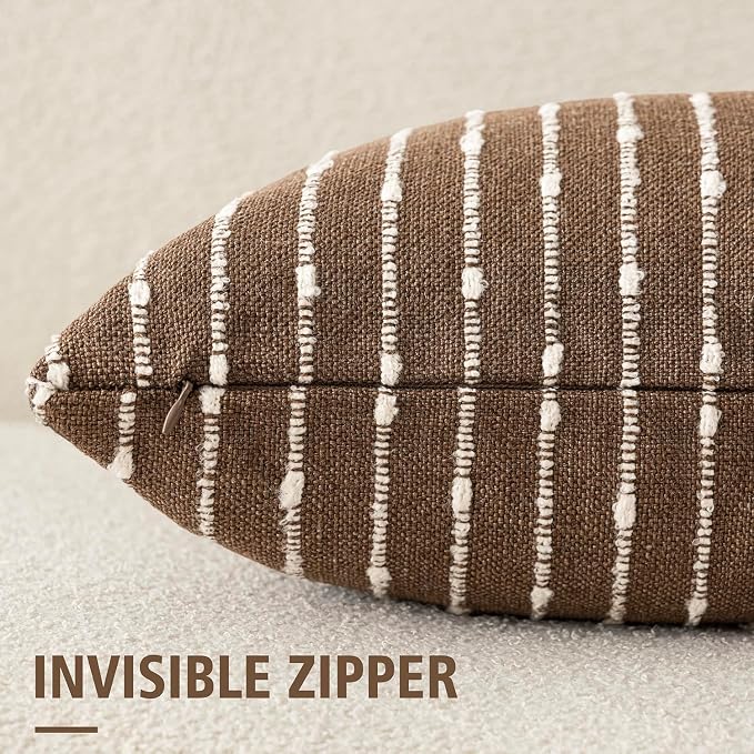 Foindtower Pack of 2 Decorative Jacquard Boucle Throw Pillow Covers Accent Textured Striped Pillowcases Soft Boho Modern Cushion for Couch Sofa Bedroom Living Room Home Decor 22x22 Inch Brown