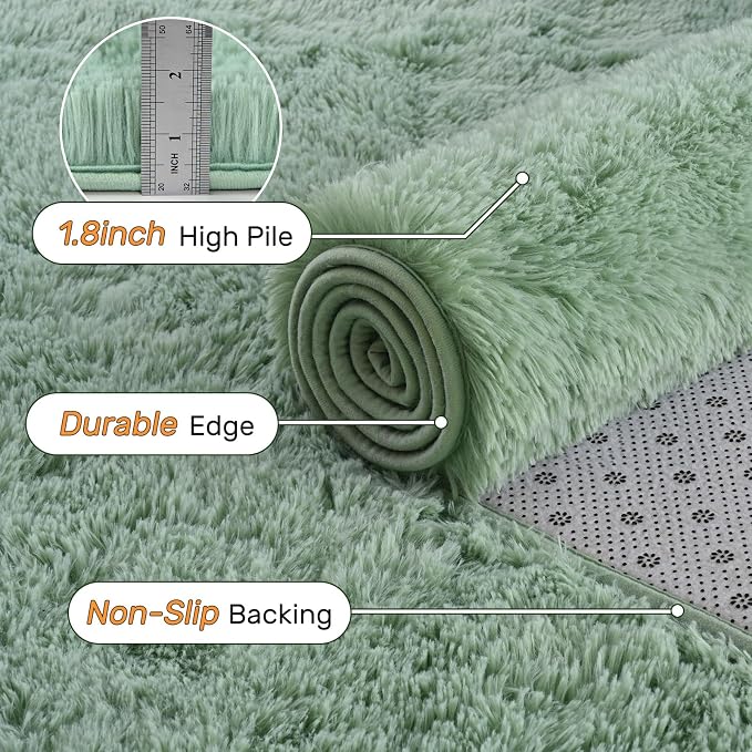 6x9 Rug Sage Green Area Rugs for Living Room,Plush Soft Grass Fluffy Nursery Bedroom Carpet for Kids Teens Home Decor Aesthetic