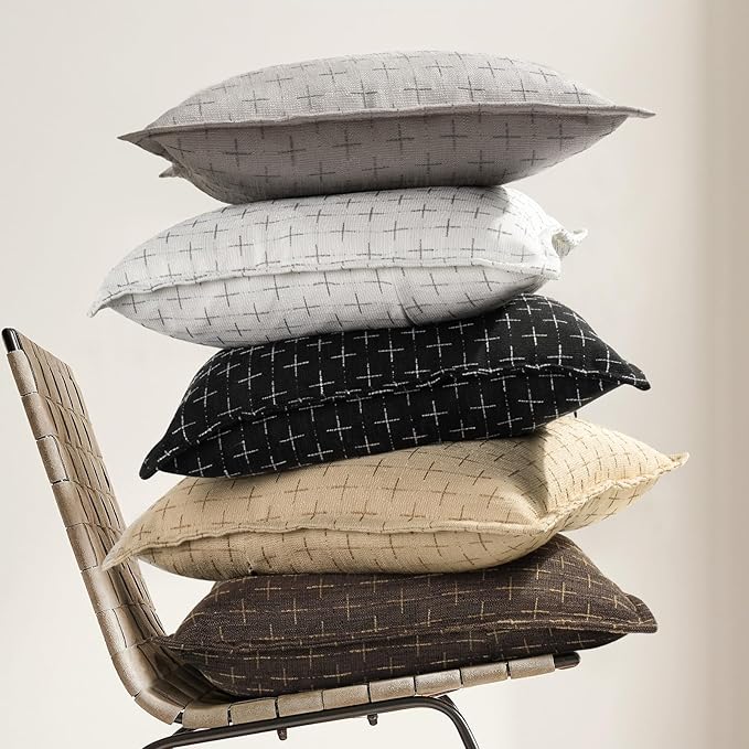 Pillow Covers 18x18 Set of 2 Soft Polyester Textured Pillow Covers with Stylish Flange Edge Cozy Farmhouse Throw Pillows for Couch Bed Sofa Living Room