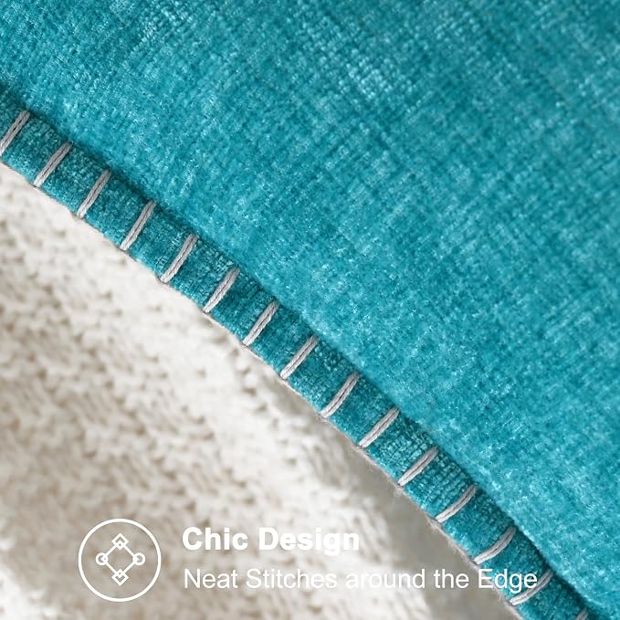 CaliTime Decorative Couch Throw Pillow Covers 20 X 20 Inches Lake Blue | Pack of 2, Cozy Chenille Cushion Cases, Cotton Thread Stitching Edges, for Sofa Bed Living Room Farmhouse