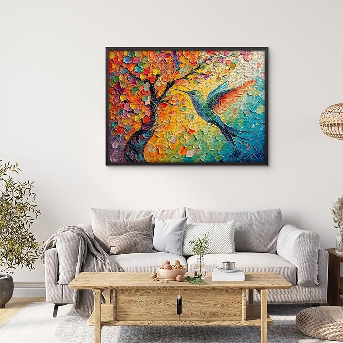 PICKFORU Hummingbird Puzzles for Adults 1000 Pieces, Nature Colorful Tree of Life Puzzle Impossible, Hummingbird Spring Jigsaw Puzzles 1000 Pieces Painting, Difficult Challenge for Adults