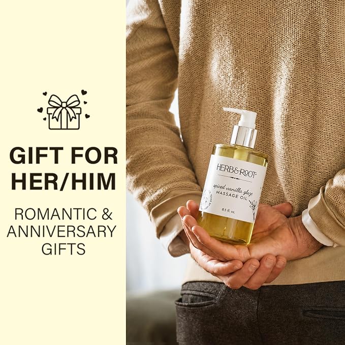 Edible Spiced Vanilla Glaze Massage Oil, 8.5 oz | Body Oil with Vanilla & Cinnamon, Made with Coconut & Sweet Almond Oils | Non-Sticky, Moisturizing, Aromatherapy Gift
