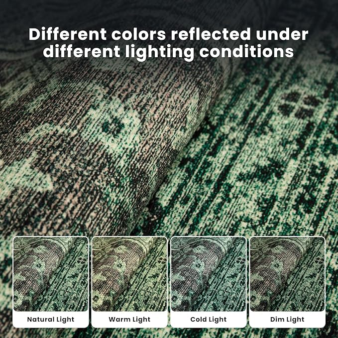 Washable Rugs 8x10 Area Rugs for Living Room- Vintage Green Rugs for Bedroom,Dining Room, Large Soft Low Pile Carpet with Non Slip Rubber Backing,Neutral Accent Rug for Nursery Home Office