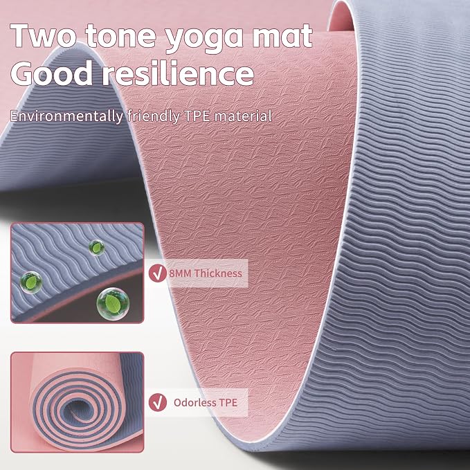 PAIDU Yoga Mat 8mm Super Thick TPE Fitness Mat | SGS Certified | Non-Slip, Odorless & Tear-Resistant | Unisex with Strap | for Yoga, Pilates, Meditation & Home Workouts