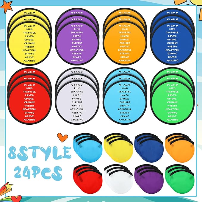 Vercraft 24 Pieces End of Year Gift Inspirational Flying Disc Fans Set Motivational Beach Fun Foldable Hand Fan with Bag for Students Summer Birthday Outdoor Activity Game School Prizes Party, 8 Color