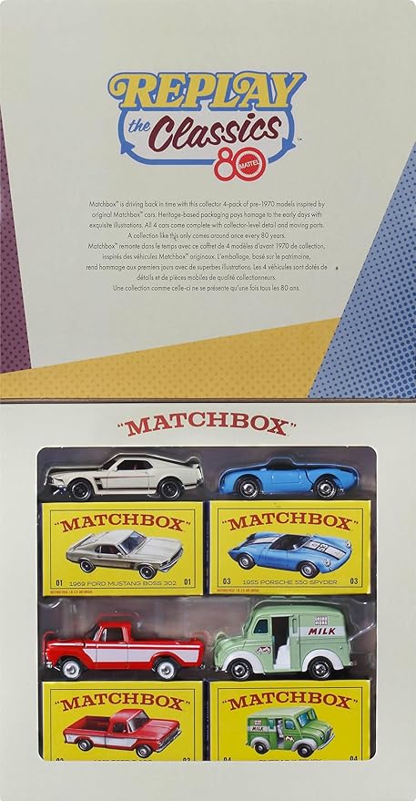 Matchbox Mattel 80Th Anniversary 4-Pack Of Die-Cast 1:64 Scale Toy Cars & Trucks With Moving Parts