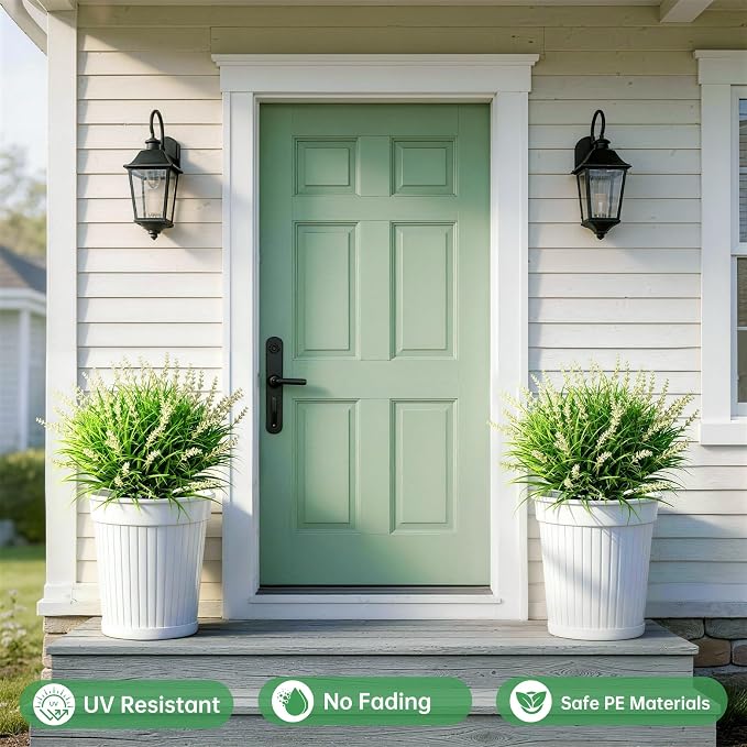 Gipsot 15 Bundles Artificial Faux Plants Flowers UV Resistant No-Fade, Adjustable Height Fake Greenery Indoor & Outdoor Decor for Window Garden Porch Patio Pathway Hanging Planter Front Yard, White