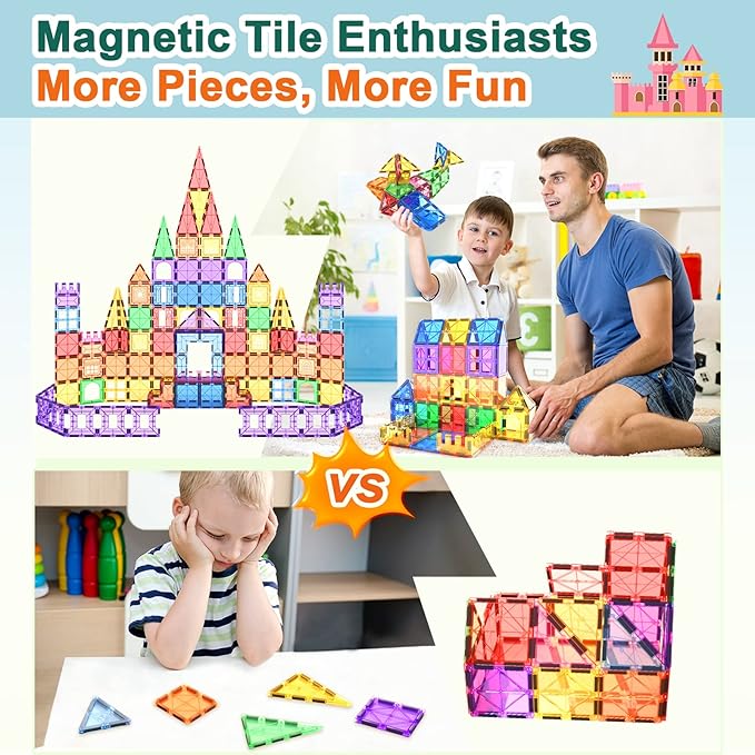 118PCS Magnetic Tiles, Magnet Building Blocks, Kids Toys for Ages 4-8 5-7, STEM Educational Construction Toys for Toddlers, Birthday for 3 4 5 6 7 8 Year Old Boys and Girls