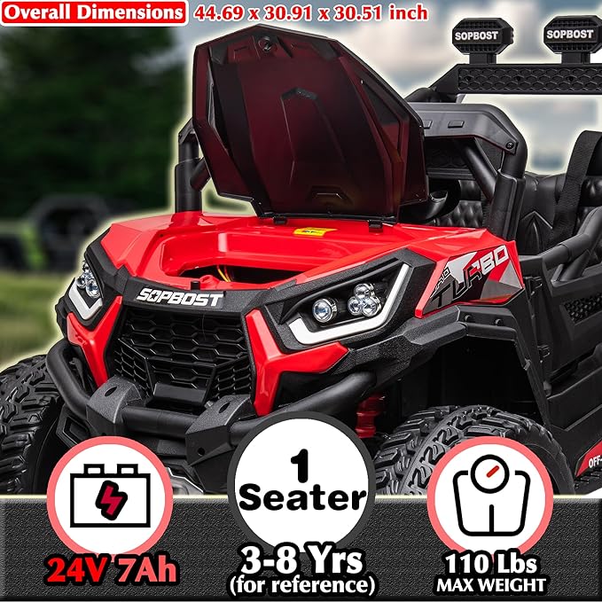 sopbost 24V Kids Ride On Car with Remote Control Battery Powered 4 Wheeler 2x2/4x4 Motorized Ride On UTV Ride On Toys for Boys Girls, EVA Tires Wheels, Red