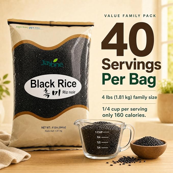 Jayone Black Rice, 4 lb, Dark Rice Grain for Multigrain Rice, Rice Bowls, Porridge, Salads, and Everyday Cooking