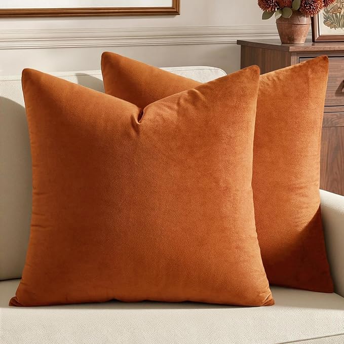 MIULEE Velvet Fall Throw Pillow Covers 20x20 Inch Pack of 2 Orange | Soft Solid Decorative Pillow Covers, Modern Luxury Home Decor, for Couch Chair Sofa Bedroom Livingroom
