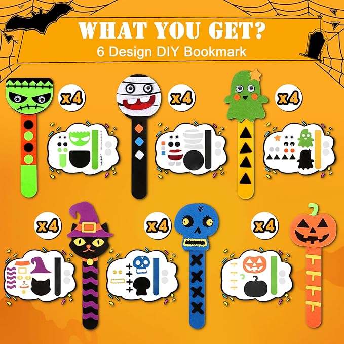 Letapapa Halloween Crafts for Kids Ages 4-8, 24 Pack DIY Bookmarks for Halloween Party Favors Trick or Treat,Goodie Bag Stuffers,School Classroom Prizes for Kids Art and Craft Activities