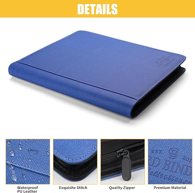 Toploader Binder,Toploader Hard Cases, 9-Pocket Pages Sleeves Hold up 288 Cards.Toploader Card Binder with Sleeves for “3×4” rigid，Card Holder(blue)