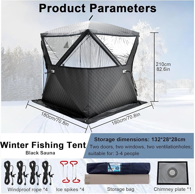 Outdoor Sauna Tent for 3-5 People, Insulated Ice Fishing Tent, Heat Insulating and Windproof, Portable Ice Fishing Shanty Ice House for Home Garden, Camping, Other Locations