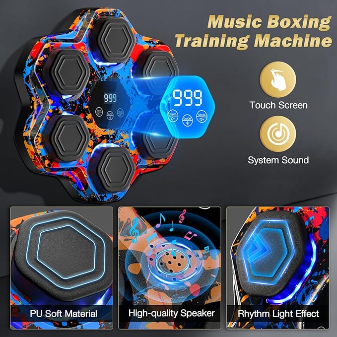Music Boxing Machine, Interactive Punching Trainer with Boxing Gloves, Large Size Wall Mounted Electronic Boxing Target for Adult Kids, 9 Modes & 9 Speeds