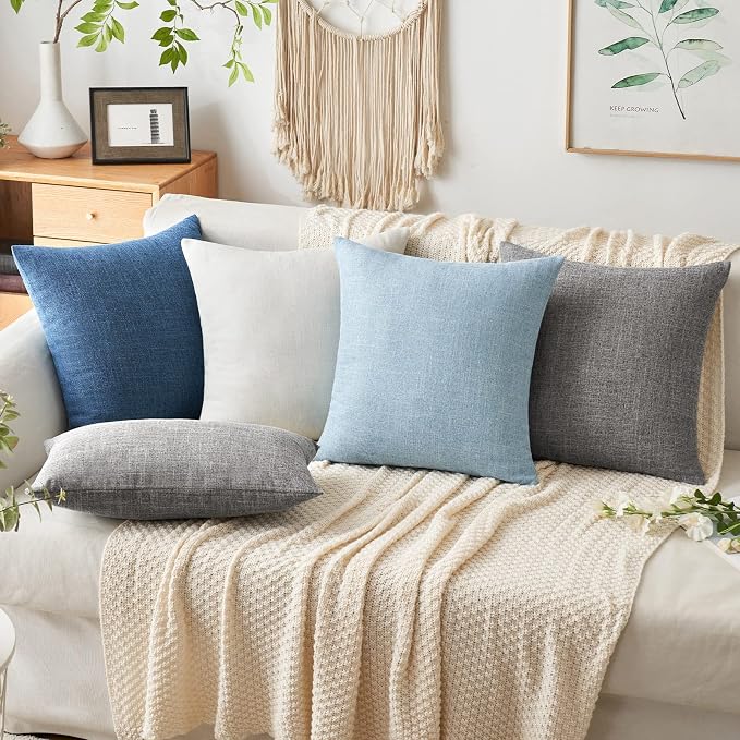 MIULEE Pack of 2 Decorative Linen Burlap Coastal Pillow Covers Farmhouse Accent Pillowcases for Sofa Car Couch Bedroom Living Room Decor 12x20 Inch Blue