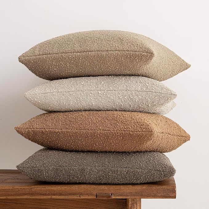 Foindtower Pack of 2 Textured Boucle Throw Pillow Covers Accent Solid Pillow Cases Cozy Soft Decorative Couch Cushion Case for Chair Sofa Bedroom Living Room Home Decor, 20 x 20 Inch,Rust Tobacco