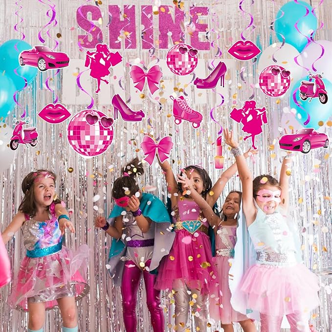 Pink Party Decorations - Hot Pink Girls Hanging Bachelorette Party Decoration - Princess Birthday Supplies for Girls Doll Theme Party Cowgirl Decor