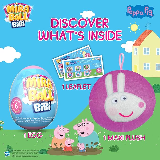 MiraBall Bibi Peppa Pig - Surprise Egg Capsule with Memory Foam Expandable Plush Toy – 3.7" (9.5cm) Soft Collectible with Hidden Surprises – Fun Gift for Kids, Parties, Holidays, Stocking Stuffers