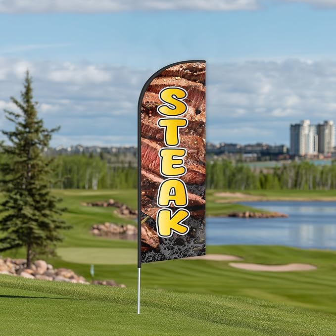 Steak Feather Flag for Storefronts Fairs,6 FT (Flagpole Not Included) | Business Advertising Flag