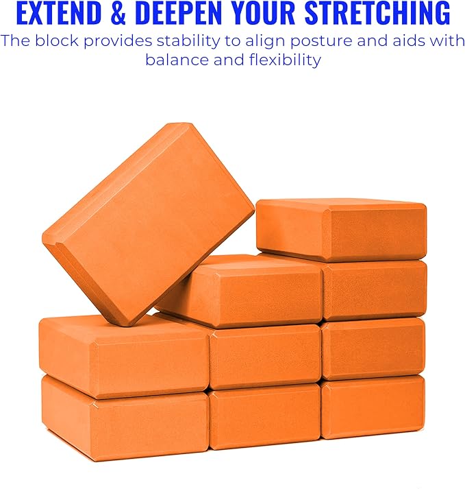 3" Yoga Block, 10 Pack Bulk EVA Foam Yoga Blocks, Firm and Supportive Yoga Brick, Balance Foam for Stretching, Pilates, and Workout, 3" x 6" x 9"