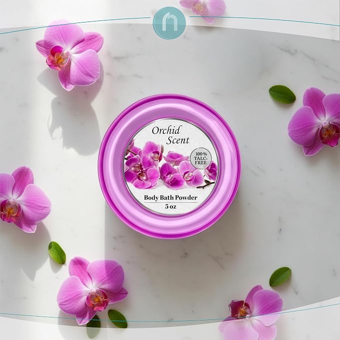 R-NEU Body Powder for Women with Powder Puff, 100% Talc-Free, Majestic Orchid Scented Dusting Powder, After Bath for Soft Skin, Extra Large, 2 Pack (10oz)