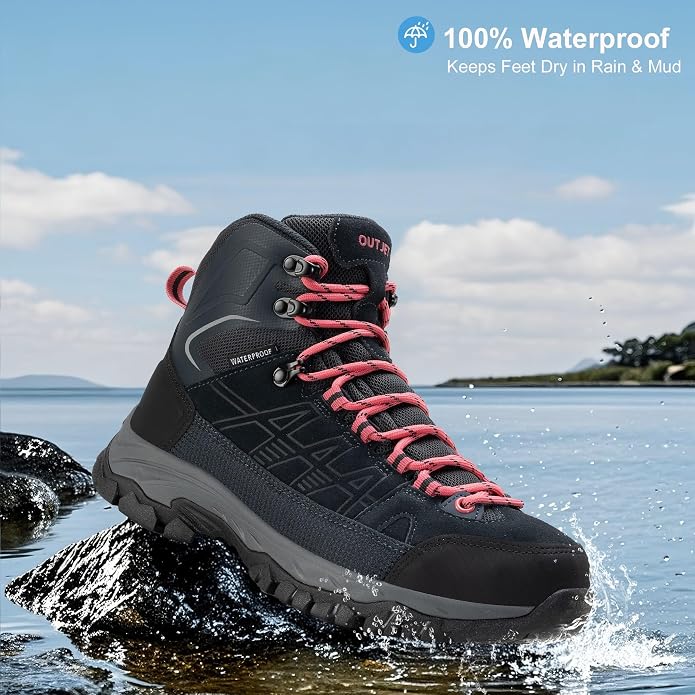 Women's Waterproof Hiking Boots Lightweight Comfortable Non-Slip Outdoor Walking Trekking Trails Boot