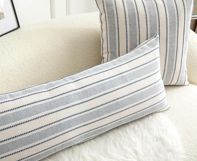 Cethom Decorative Boho Lumbar Pillow Covers, Modern Farmhouse Couch Pillowcase, 14 x 36 Long Accent Body Throw Pillow Covers, Sofa Bed Living Room Decor Cushion Case, Blue and Beige, Pack of 1