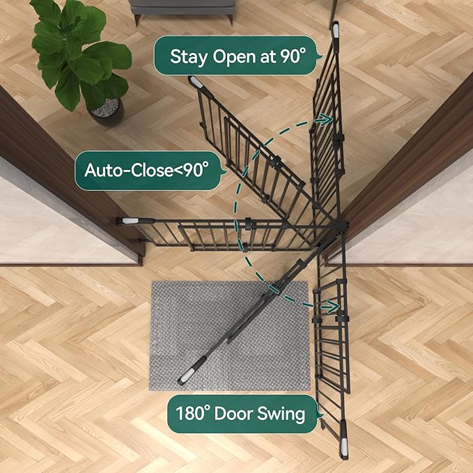 Babelio Baby Gate for Stairs & Doorways, 26-43" W 34" H Extra Tall| No Bottom Bar| Easy Installation| One-handed Operation| Auto-close| Hardware Mount (Drill Needed) Safety Dog/Pet Gate Indoor (Black)