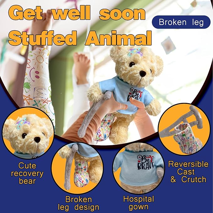 2-Pack Get Well Soon Bears - Broken Arm & Leg Plush Stuffed Animals in Hospital Gowns | Recovery Gift Set for Kids, Toddlers, Boys & Girls | Super Soft Plush with Safety Certified Get Well Gifts