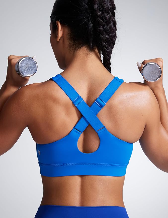 CRZ YOGA Butterbreeze Criss Cross Back Sports Bras for Women - V Neck Adjustable Straps Padded Workout Training Crop Top