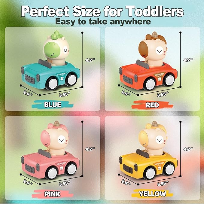Press to Go Friction Inertia Car, Animal Toddler Toy Cars 1-3, Infant 6-9-12-18 Month Play Figure Vehicle Set, 1st Birthday Valentine's Day Gift for 1-2 Year Old Boy Girl