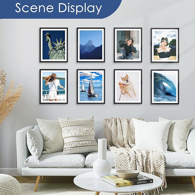 12x15 Picture Frame Set of 6, Wall Mount Display, Black | Display Pictures 11x14 with Mat or 12x15 Without Mat, Horizontal or Vertical, Gallery Wall Frame Set, Wedding Birthday Gifts