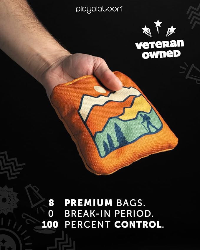 Play Platoon Pro Cornhole Bags Set of 8 - Professional Dual Sided Slick and Sticky Side Competition Corn Hole Bags - Tournament Series