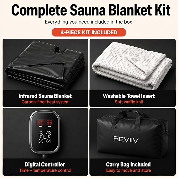 Portable Infrared Sauna Blanket for Home, Carbon Fiber Far Infrared Heating, Low EMF Full Body Sauna Blanket with Washable Towel Insert, Carry Bag & Digital Controller, Relaxation & Recovery