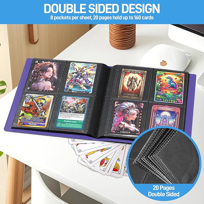 Card Binder, Upgraded 4 Pockets Trading Card Binder for Cards, Mini Collection Card Album, 160 Pockets Mini Card Book Holder - Purple
