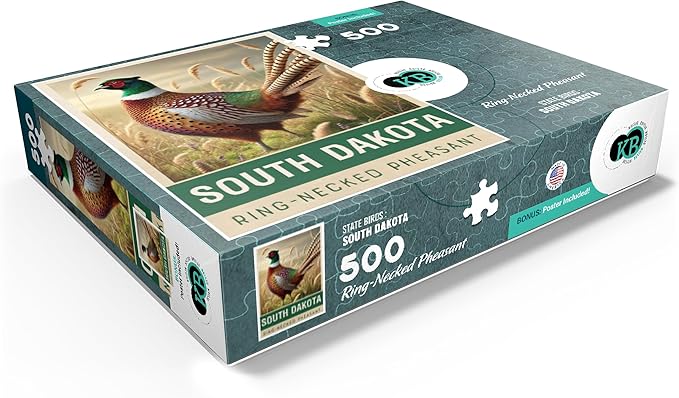 MyPuzzle State Birds Series: South Dakota, Ring-Necked Pheasant - Premium 500 Piece Jigsaw Puzzle for Adults