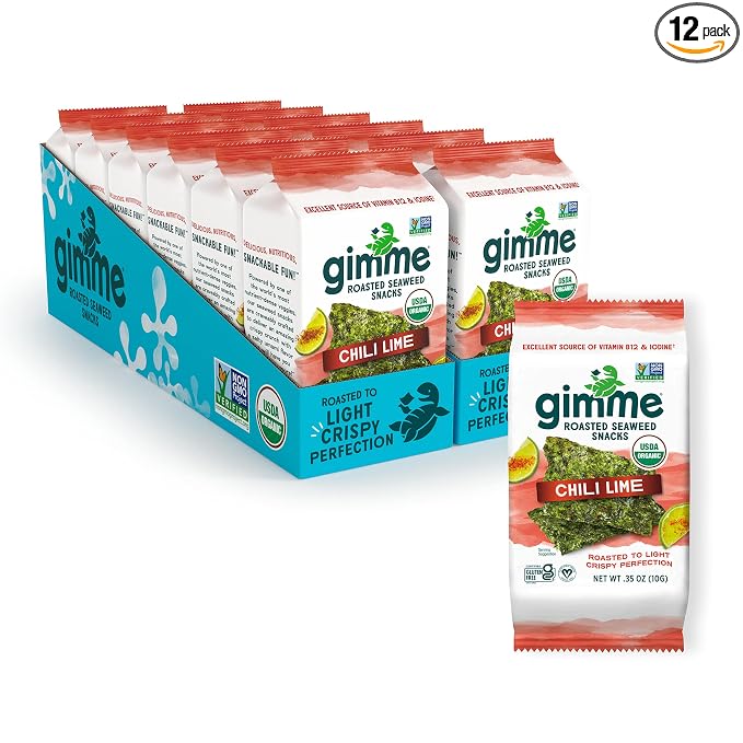 Gimme 12 CT Sharing Size Chili Lime Organic Seaweed Snacks, 10g, 0.35oz
