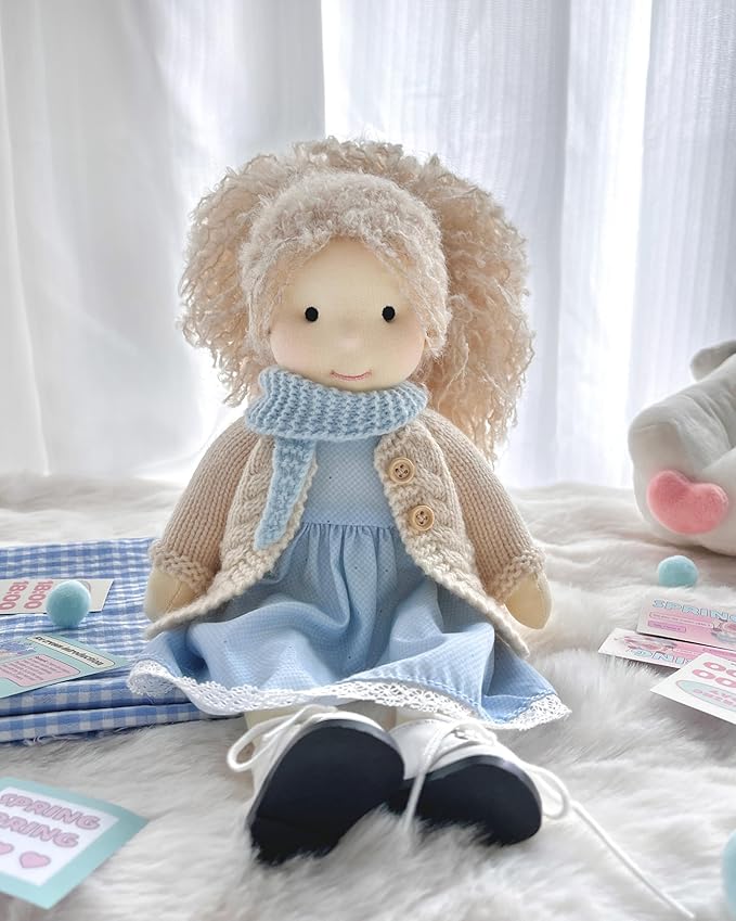 Handmade Waldorf Doll- Florke 12", Soft Girl Rag Doll with Cute Stuffed Plush, Ideal First Doll for Babies & Toddlers