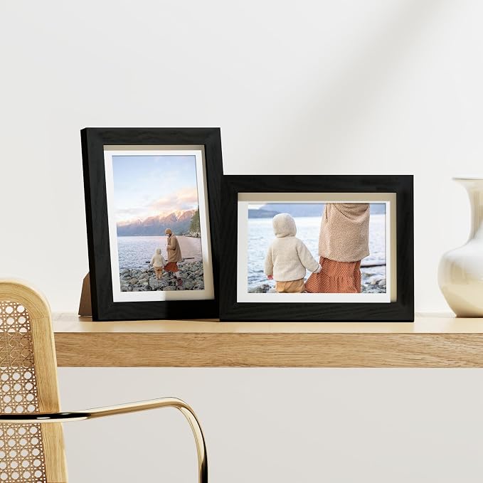 Vittanly 5x7 Picture Frames Set of 9, Black&Brown&Dark Grey | Display Pictures 4x6 with Mat or 5x7 without Mat, Small Photo Frames, Engineered Wood with Shatter Resistant Plexiglass