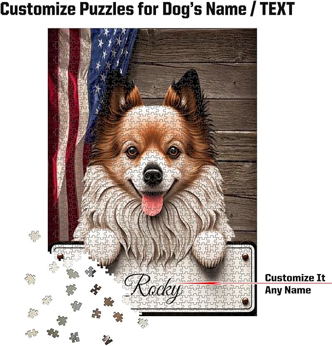 Custom Wooden Jigsaw Puzzles with Your Dog's Name on Volpino Art Print - 300 500 1000PCS Puzzles Game and Home Wall Decor