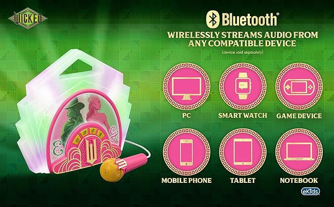Wicked Karaoke Microphone with Boombox for Fans of Toddler Toys, Kids Karaoke Machine with Built in Music (Wicked)