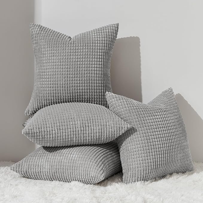 Topfinel 4 Packs Decorative Throw Pillow Covers 16x16 Inch for Living Room Couch Bed, Western Rustic Modern Home Decor, Soft Corduroy Small Bulge Accent Square Cushion Case 45x45 cm(Light Grey)