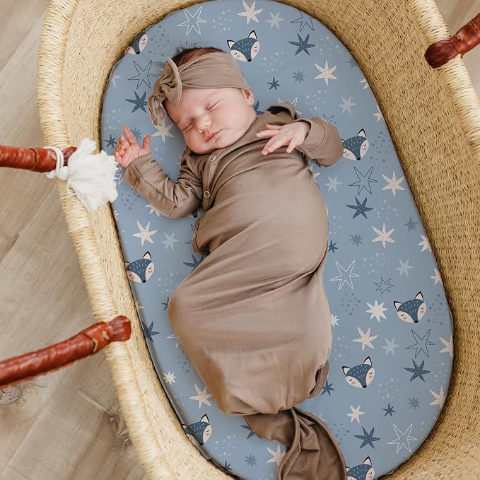 Stretch Fitted Bassinet Sheet Set BROLEX 2 Pack Cradle Sheets for Bassinet Pad/Mattress,Unisex Boys Girls,Ultra Soft,Starry Fox
