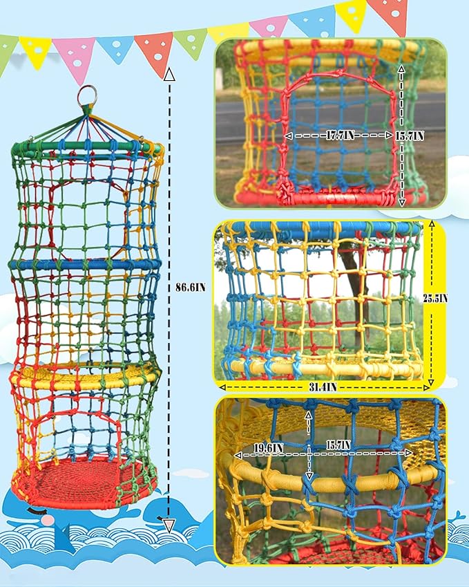 Saucer Tree Swing for Kids Climbing Rope Ladder for Children Rock Climbing Holds Suspension Indoor and Outdoor Balance Coordination Training Equipmen(3 Tier)